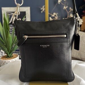 Coach Black Leather Swingpack Crossbody with Silver Hardware